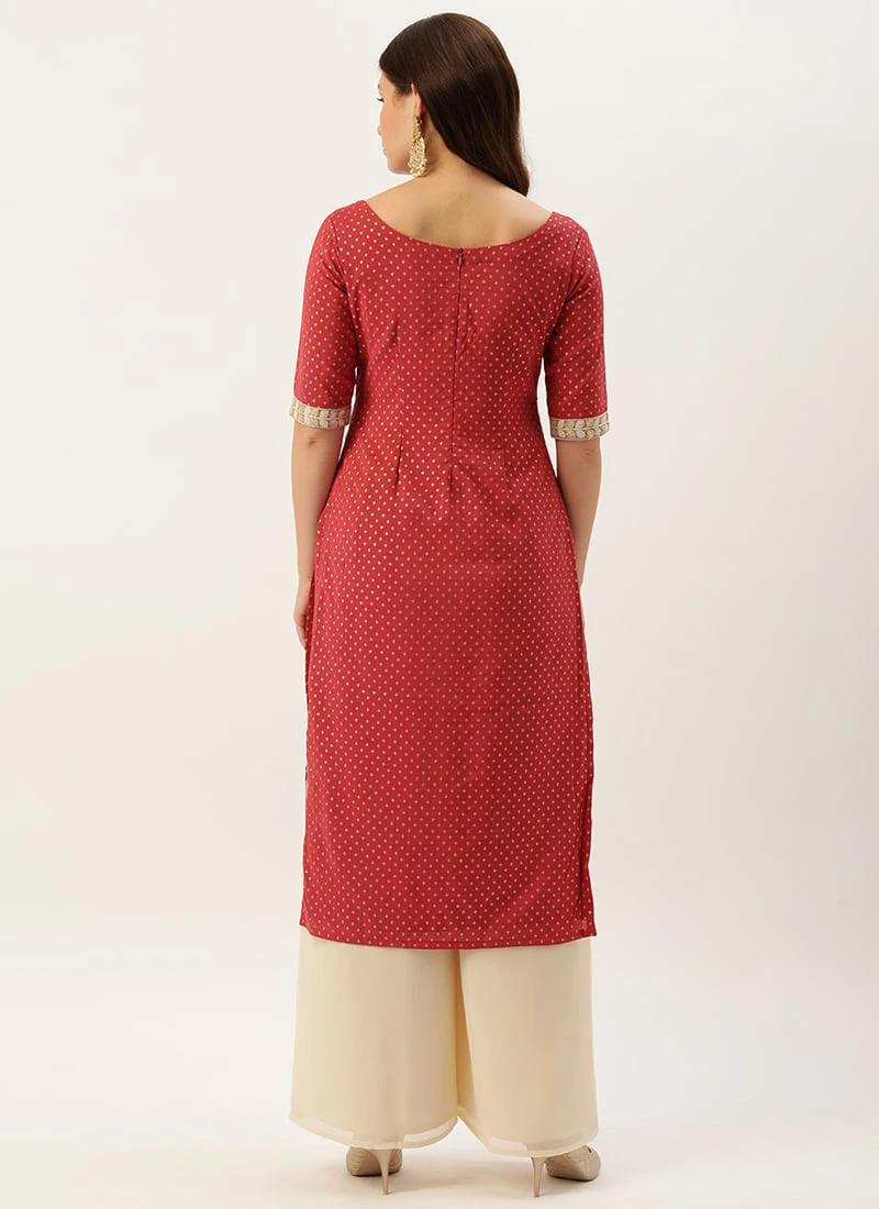 Maroon Nylon Jacquard Kurta Sets Festive Wear 6 Maroon Nylon Jacquard Kurta Sets Festive Wear - Image 4