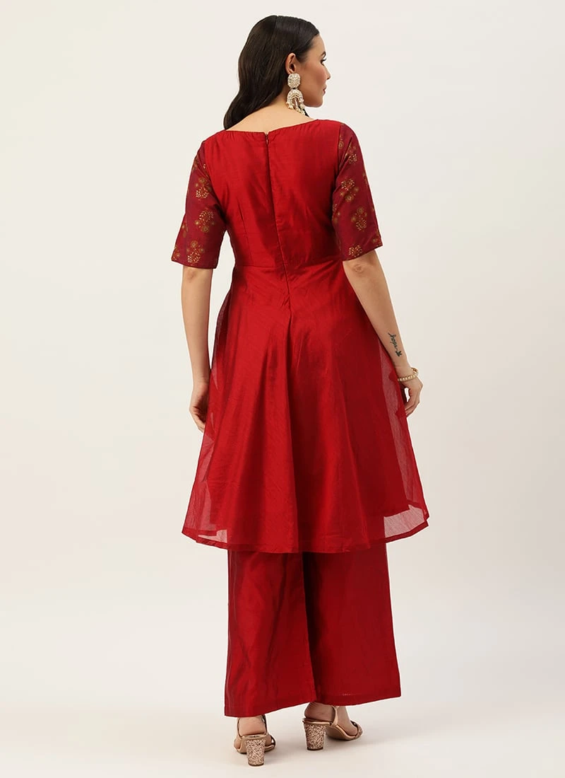 Maroon Printed Kurta Set Festive Wear 6 Maroon Printed Kurta Set Festive Wear - Image 4