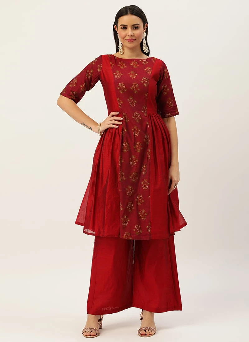 Maroon Printed Kurta Set Festive Wear 5 Maroon Printed Kurta Set Festive Wear - Image 3