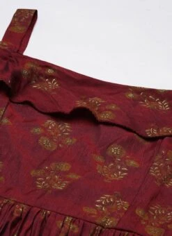 Maroon Rayon Printed Strap Neckline Dress After Six Wear -ZariGrace Shop Maroon Rayon Printed Strap Neckline Dress DRBS02204728 rrc1