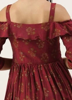 Maroon Rayon Printed Strap Neckline Dress After Six Wear -ZariGrace Shop Maroon Rayon Printed Strap Neckline Dress DRBS02204728 rrc2