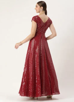 Maroon Sequins Embroidered Georgette With Keyhole Wedding Wear -ZariGrace Shop Maroon Sequins Embroidered Georgette With Keyhole IWBS02304996 b