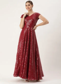 Maroon Sequins Embroidered Georgette With Keyhole Wedding Wear -ZariGrace Shop Maroon Sequins Embroidered Georgette With Keyhole IWBS02304996 u