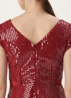 Maroon Sequins Embroidered Georgette With Keyhole Wedding Wear -ZariGrace Shop Maroon Sequins Embroidered Georgette With Keyhole IWBS02304996 rrc2