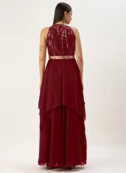 Maroon Sequins Handkerchief Gown Festive Wear 13 Maroon Sequins Handkerchief Gown Festive Wear -ZariGrace Shop Maroon Sequins Handkerchief Gown IWBS02303624 b