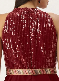 Maroon Sequins Handkerchief Gown Festive Wear 15 Maroon Sequins Handkerchief Gown Festive Wear -ZariGrace Shop Maroon Sequins Handkerchief Gown IWBS02303624 rrc2