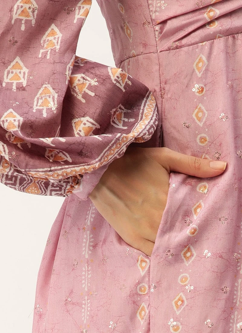 Mauve Art Silk Digital Printed Jumpsuits After Six Wear 8 Mauve Art Silk Digital Printed Jumpsuits After Six Wear - Image 6