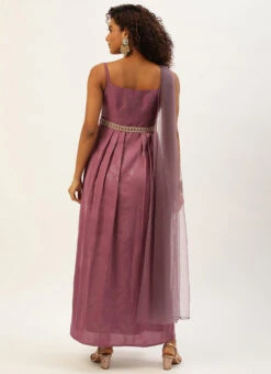 Mauve Foil Printed Satin Draped Gown Party Wear -ZariGrace Shop Mauve Foil Printed Satin Draped Gown IWBS02209695 b