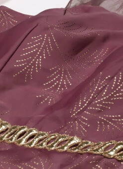 Mauve Foil Printed Satin Draped Gown Party Wear -ZariGrace Shop Mauve Foil Printed Satin Draped Gown IWBS02209695 rrc1