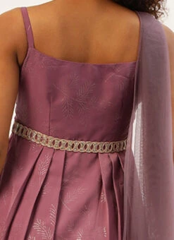 Mauve Foil Printed Satin Draped Gown Party Wear -ZariGrace Shop Mauve Foil Printed Satin Draped Gown IWBS02209695 rrc2