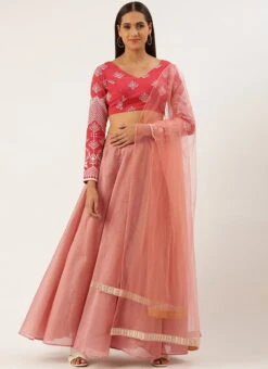 Mauve Georgette Embroidered Low V Neck Lehenga Set Festive Wear -ZariGrace Shop Mauve Georgette Embroidered Low V Neck Lehenga Set GHBS02203505 u
