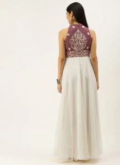 Mauve N White Embroidered Gown Festive Wear 13 Mauve N White Embroidered Gown Festive Wear -ZariGrace Shop Mauve N White Embroidered Gown IWBS02207337 b