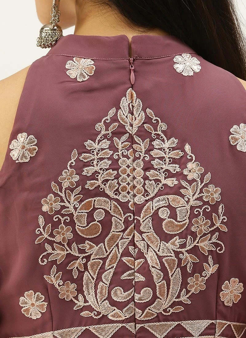 Mauve N White Embroidered Gown Festive Wear 8 Mauve N White Embroidered Gown Festive Wear - Image 6