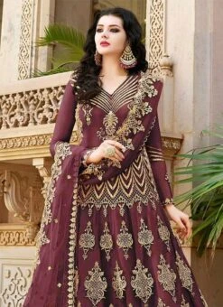 Mauve Net Long Choli A Line Lehenga Wedding Wear -ZariGrace Shop Mauve Net Long Choli A Line Lehenga GHSCC10031A b