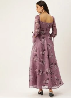 Mauve Organza Digital Printed Cowl Style Dress After Six Wear -ZariGrace Shop Mauve Organza Digital Printed Cowl Style Dress DRBS02210000 b