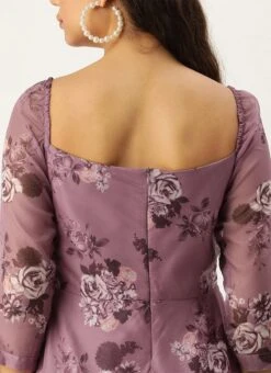 Mauve Organza Digital Printed Cowl Style Dress After Six Wear -ZariGrace Shop Mauve Organza Digital Printed Cowl Style Dress DRBS02210000 rrc2