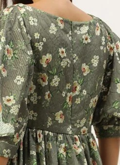 Mehndi Green Georgette Printed Dress After Six Wear -ZariGrace Shop Mehndi Green Georgette Printed Dress DRBS02211034 rrc2 1