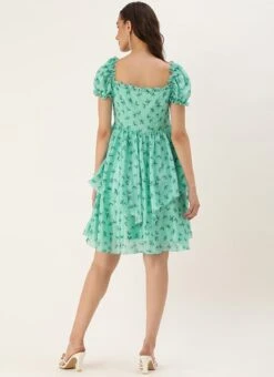Mint Blue Chinon Digital Printed Dress After Six Wear -ZariGrace Shop Mint Blue Chinon Digital Printed Dress DRBS02307630 b