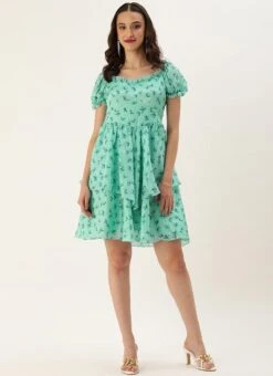 Mint Blue Chinon Digital Printed Dress After Six Wear -ZariGrace Shop Mint Blue Chinon Digital Printed Dress DRBS02307630 u