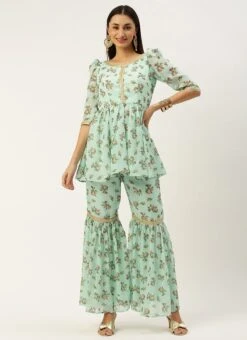 Bottom From Mint Green Digital Printed Embroidered Co Ords Set After Six Wear -ZariGrace Shop Mint Green Digital Printed Embroidered Co Ords Set IWBS02211226 u