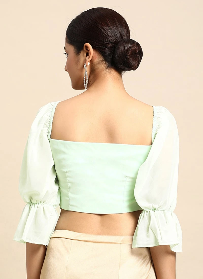 Mint Green Georgette Blouse Festive Wear 6 Mint Green Georgette Blouse Festive Wear - Image 4