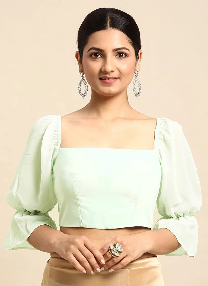 Mint Green Georgette Blouse Festive Wear 5 Mint Green Georgette Blouse Festive Wear - Image 3