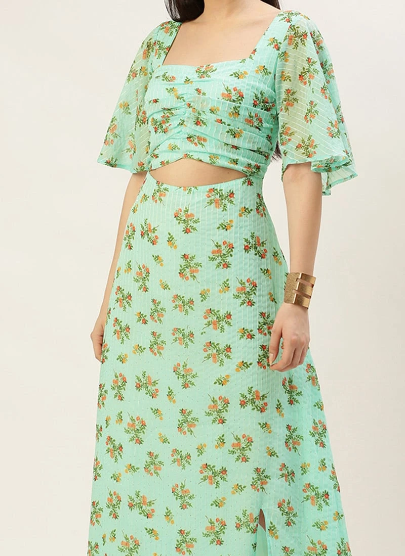 Mint Green Georgette Digital Printed Dress After Six Wear 3 Mint Green Georgette Digital Printed Dress After Six Wear