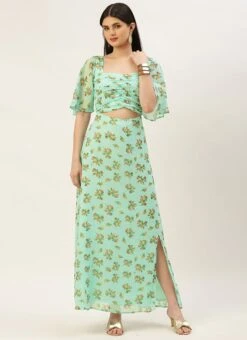 Mint Green Georgette Digital Printed Dress Festive Wear After Six Wear -ZariGrace Shop Mint Green Georgette Digital Printed Dress DRBS02211307 u 1