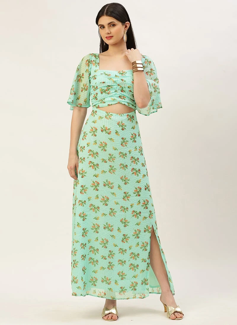 Mint Green Georgette Digital Printed Dress After Six Wear 5 Mint Green Georgette Digital Printed Dress After Six Wear - Image 3