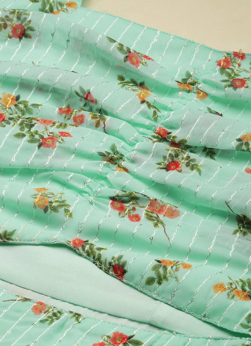 Mint Green Georgette Digital Printed Dress After Six Wear 7 Mint Green Georgette Digital Printed Dress After Six Wear - Image 5