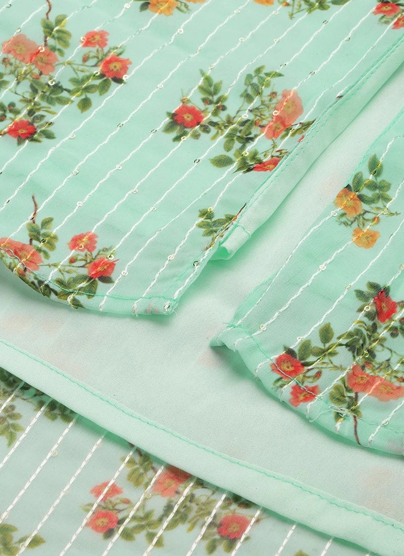 Mint Green Georgette Digital Printed Dress After Six Wear 10 Mint Green Georgette Digital Printed Dress After Six Wear - Image 8