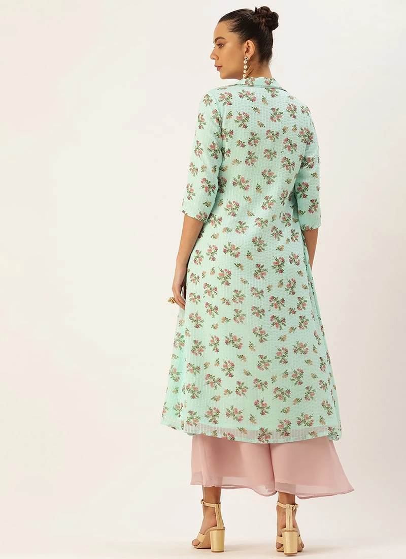 Mint Green Georgette Digital Printed Jumpsuit Festive Wear After Six Wear 6 Mint Green Georgette Digital Printed Jumpsuit Festive Wear After Six Wear - Image 4