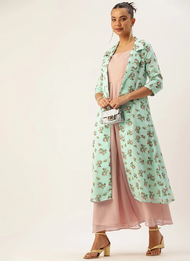 Mint Green Georgette Digital Printed Jumpsuit Festive Wear After Six Wear 5 Mint Green Georgette Digital Printed Jumpsuit Festive Wear After Six Wear - Image 3