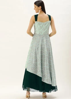 Mint Green Georgette Sequins Embroidered Strap Gown Festive Wear -ZariGrace Shop Mint Green Georgette Sequins Embroidered Strap Gown IWBS02205934 b
