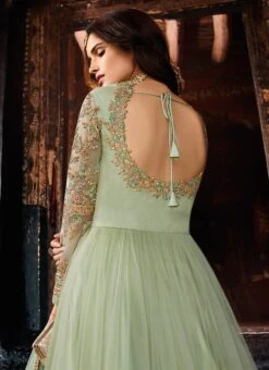 Mint Green Net Embroidered Gown Party Wear -ZariGrace Shop Mint Green Net Embroidered Gown BGWSCC5401 b