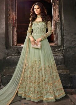 Mint Green Net Embroidered Gown Party Wear -ZariGrace Shop Mint Green Net Embroidered Gown BGWSCC5401 u