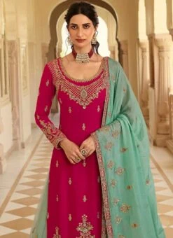 Mint Green Net Thread Embroidery Umbrella Lehenga Party Wear -ZariGrace Shop Mint Green Net Thread Embroidery Umbrella Lehenga GHSAK282815157CH b