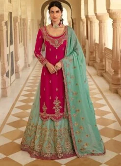 Mint Green Net Thread Embroidery Umbrella Lehenga Party Wear -ZariGrace Shop Mint Green Net Thread Embroidery Umbrella Lehenga GHSAK282815157CH u