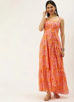 Multicolor Asymmetric Gathered Gown Party Wear -ZariGrace Shop Multicolor Asymmetric Gathered Gown IWBS02208448 u