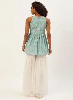 Top From Multicolored Georgette Embroidered Gharara Suit After Six Wear -ZariGrace Shop Multicolored Georgette Embroidered Gharara Suit IWBS02209754 b