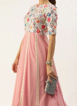 Multicolored Georgette Embroidered Kali Style Gown Festive Wear