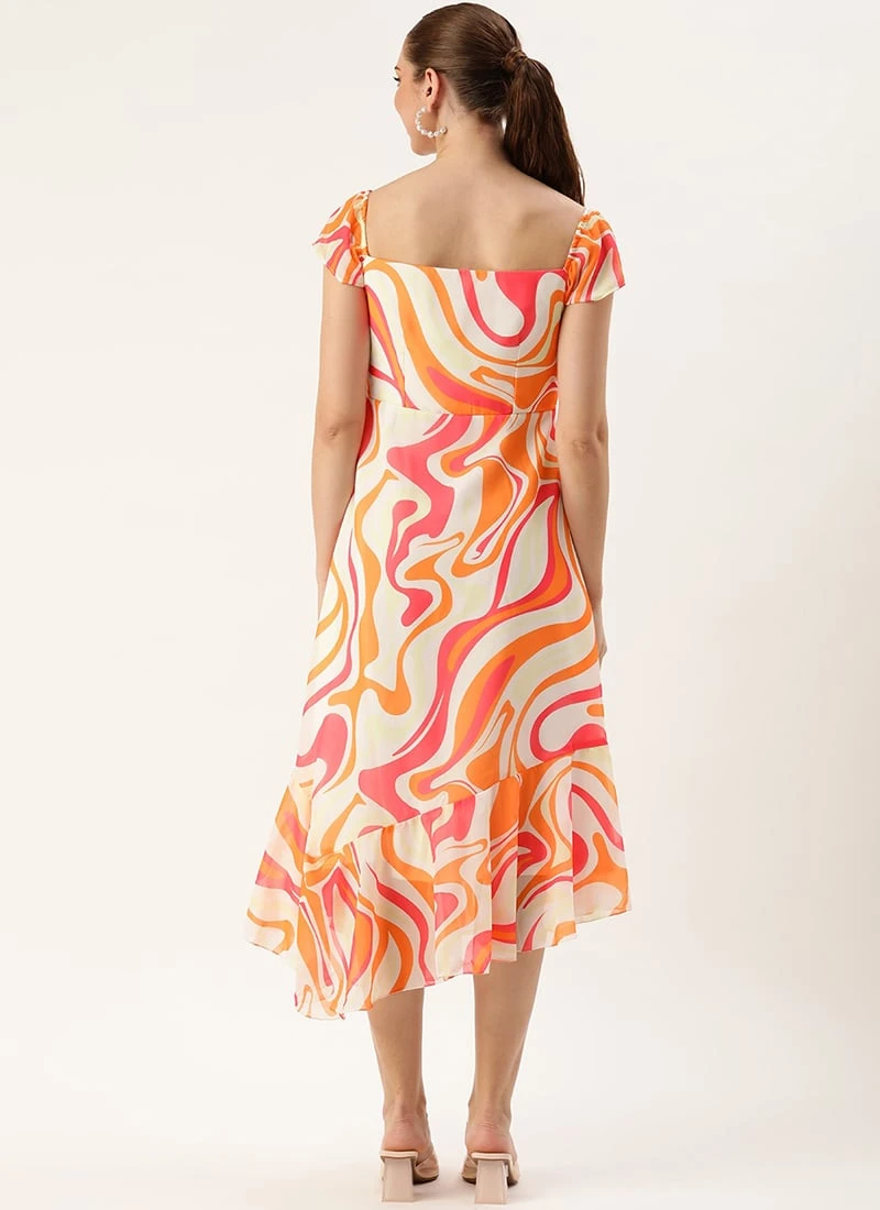 Multicolored Georgette Print Dress Festive Wear 6 Multicolored Georgette Print Dress Festive Wear - Image 4