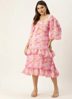 Multicolored Georgette Printed Dress Party Wear -ZariGrace Shop Multicolored Georgette Printed Dress DRBS02302440 u