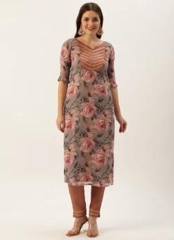 Multicolored Georgette Printed Embroidered Kurti Set Festive Wear After Six Wear -ZariGrace Shop Multicolored Georgette Printed Embroidered Kurti Set KSBS02204749 u