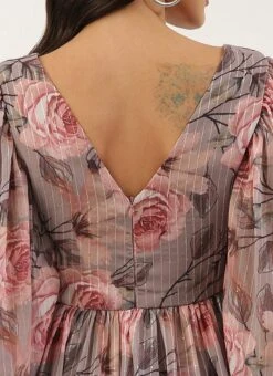 Multicolored Georgette Printed N Embroidered Maxi Dress Festive Wear -ZariGrace Shop Multicolored Georgette Printed N Embroidered Maxi dress DRBS02205041 rrc2