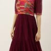 Multicolored N Burgundy Georgette Gathers Dress After Six Wear -ZariGrace Shop Multicolored N Burgundy Geogette Gathers Dress DRBS02105359 l