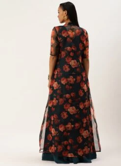 Multicolored Organza Jacket N Teal Blue Dress Festive Wear -ZariGrace Shop Multicolored Organza Jacket N Teal Blue Dress DRBS02303652 b