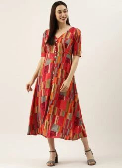 Multicolored Printed A Line Dress After Six Wear -ZariGrace Shop Multicolored Printed A Line Dress DRBS02105425 u