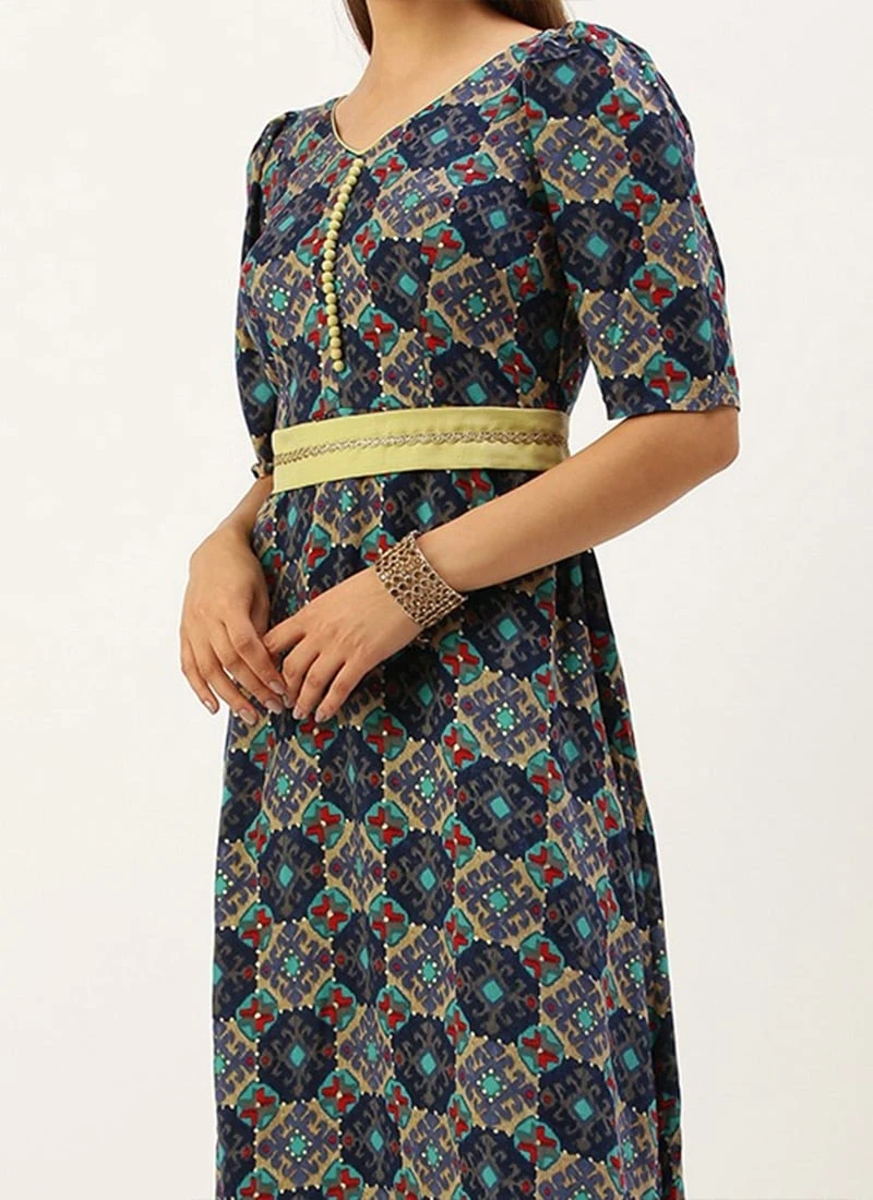 Multicolored Printed A Line Maxi Dress Festive Wear 3 Multicolored Printed A Line Maxi Dress Festive Wear