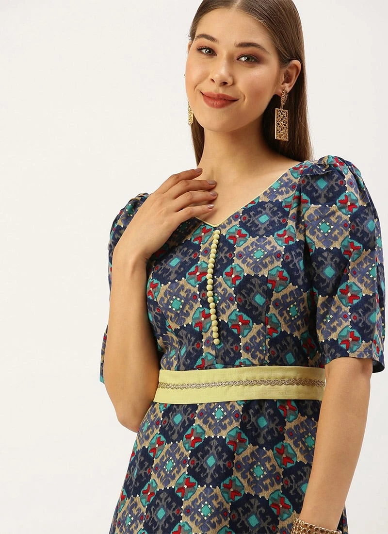 Multicolored Printed A Line Maxi Dress Festive Wear 7 Multicolored Printed A Line Maxi Dress Festive Wear - Image 5